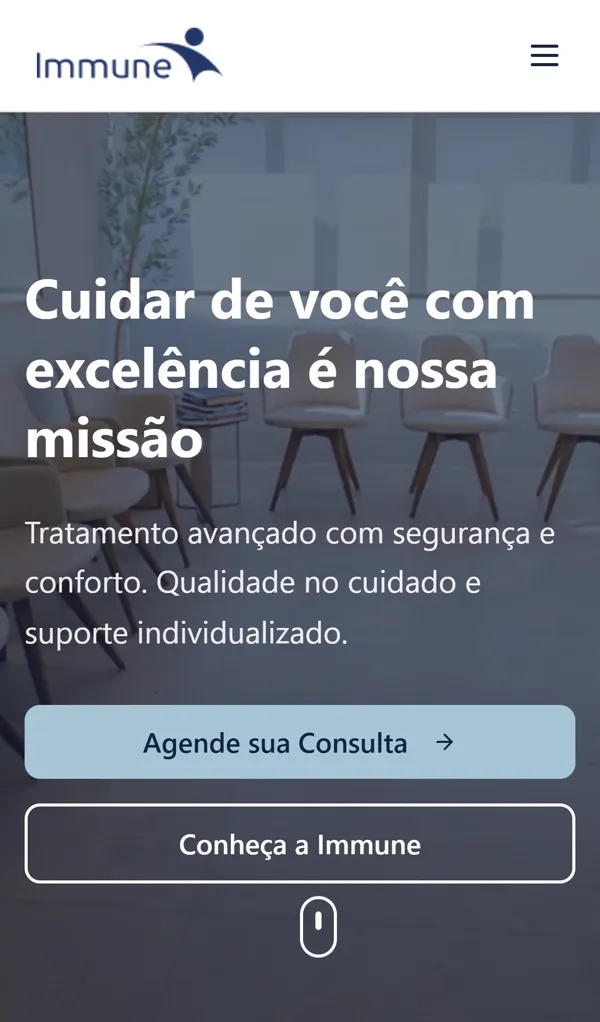 Página inicial do site Clínica Immune